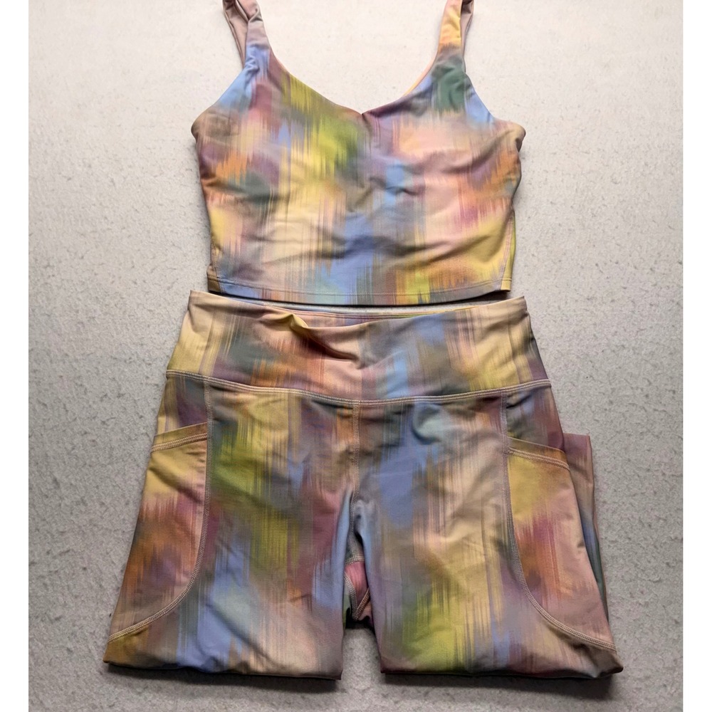 Old Navy Active PowerSoft Workout Set L Multicolor Sports Bra Leggings Pockets